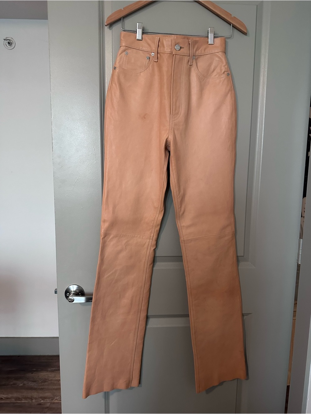 Helmut Lang Tan Leather Straight-Leg Trousers